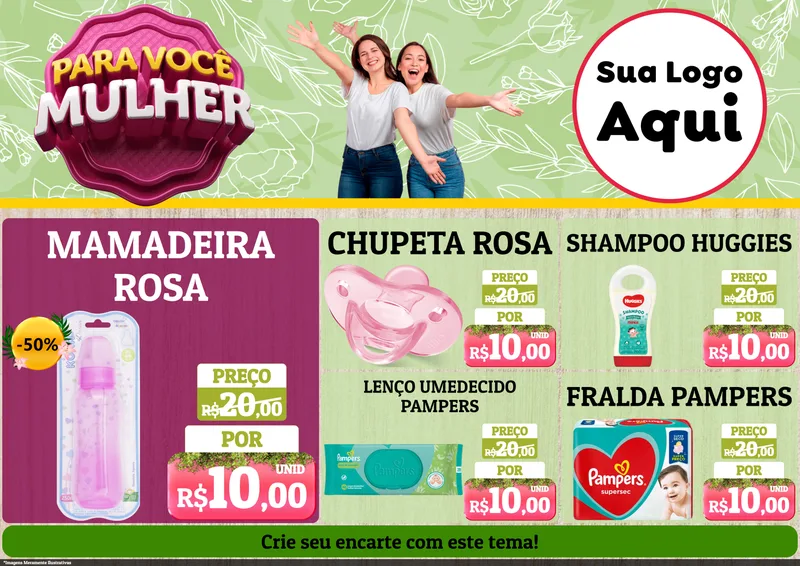 Modelo de Encarte para Encarte A4 Horizontal com o tema Para Você Mulher para Bebês