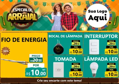 Modelo de Encarte para Encarte A4 Horizontal com o tema Especial De Arraial para Materiais Elétricos