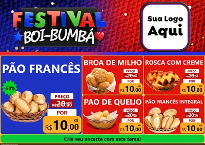 Modelo de Encarte para Encarte A4 Horizontal com o tema Festival Boi-Bumbá para Padaria