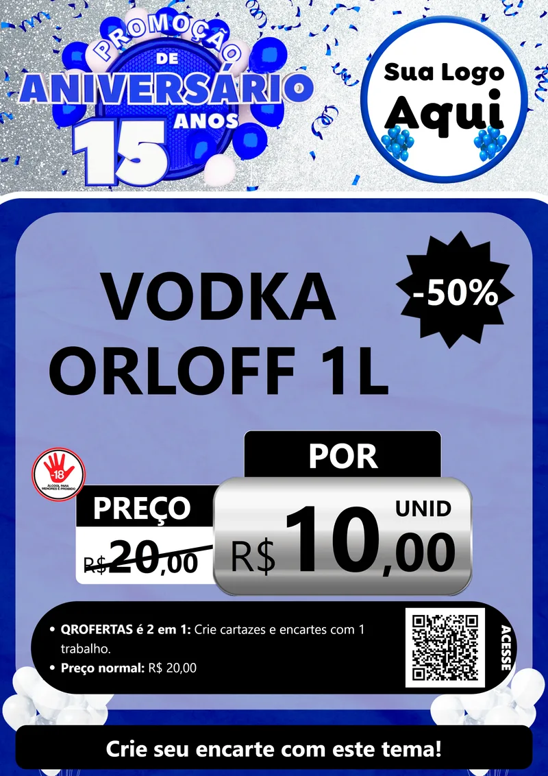 Modelo de Cartaz para Cartaz A4 Vertical com o tema Promoção de Aniversário - 15 Anos para Distribuidora de bebidas