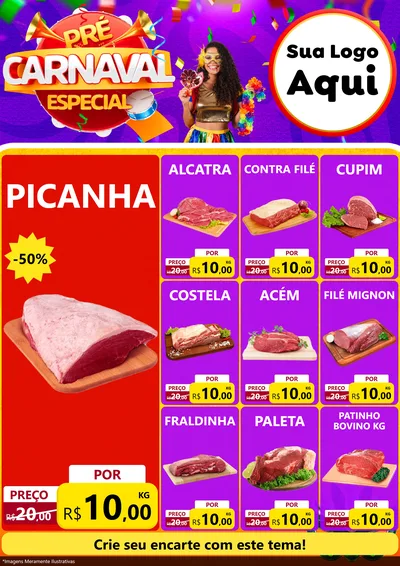 Modelo de Encarte para Encarte A4 Vertical com o tema Pré-Carnaval Especial para Açougue