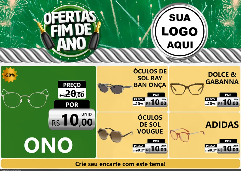 Modelo de Encarte para Encarte A4 Horizontal com o tema Ofertas Fim de Ano para Óticas