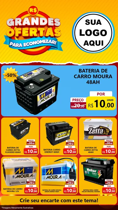 Modelo de Rede Social para Stories com o tema Grandes Ofertas Para Economizar! para Baterias Elétricas