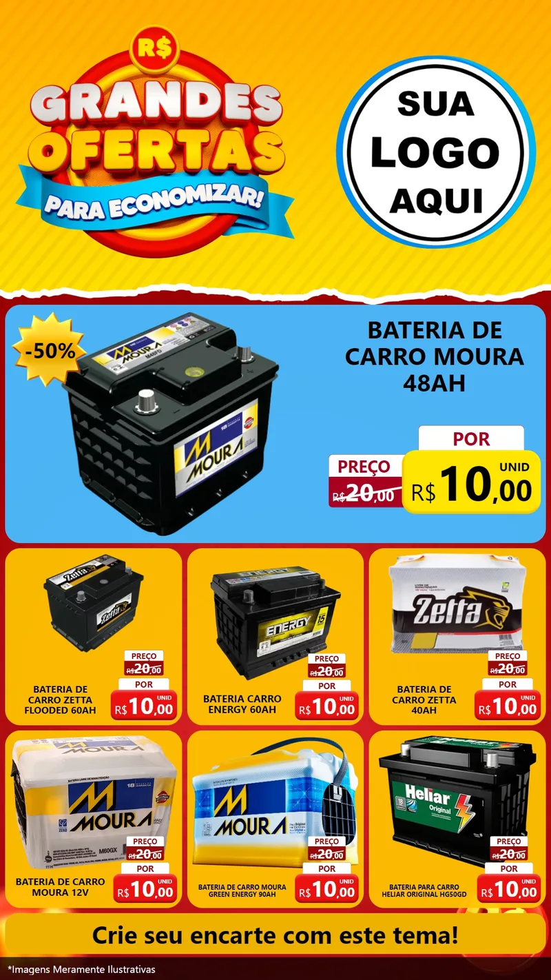 Modelo de Rede Social para Stories com o tema Grandes Ofertas Para Economizar! para Baterias Elétricas