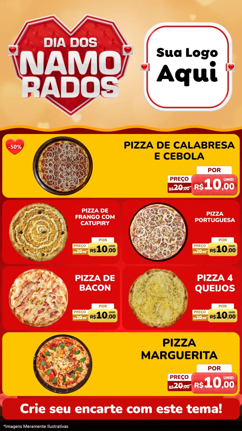 Modelo de TV para TV Vertical com o tema Dia dos Namorados para Pizzaria