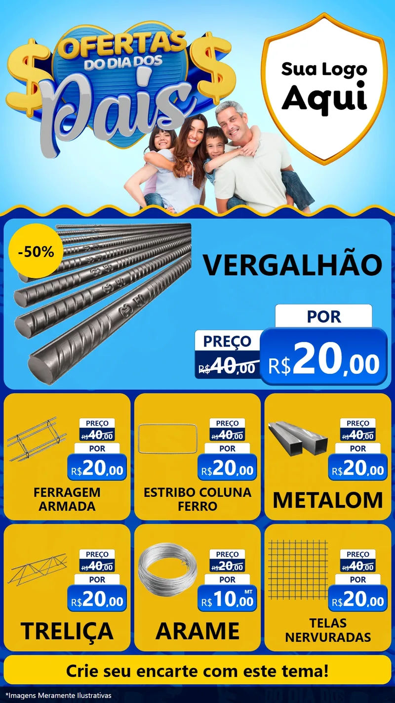 Modelo de Rede Social para Stories com o tema Ofertas do Dia dos Pais para Ferragens