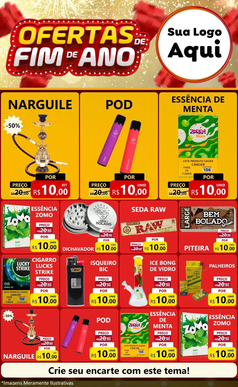Modelo de Encarte para Encarte Grande com o tema Ofertas de Fim de Ano para Tabacaria