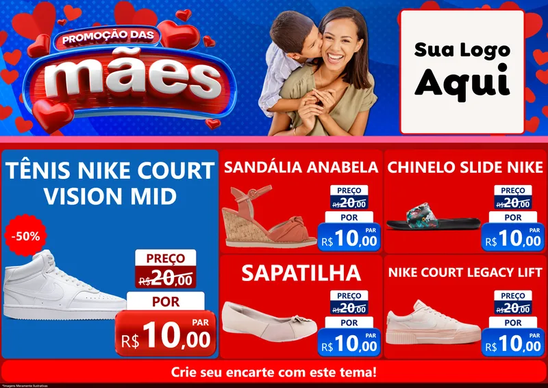 Modelo de Encarte para Encarte A4 Horizontal com o tema Promoção das Mães para Calçados