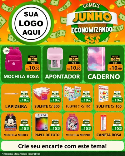 Modelo de Rede Social para Feed Instagram com o tema Comece Junho Economizando para Papelaria