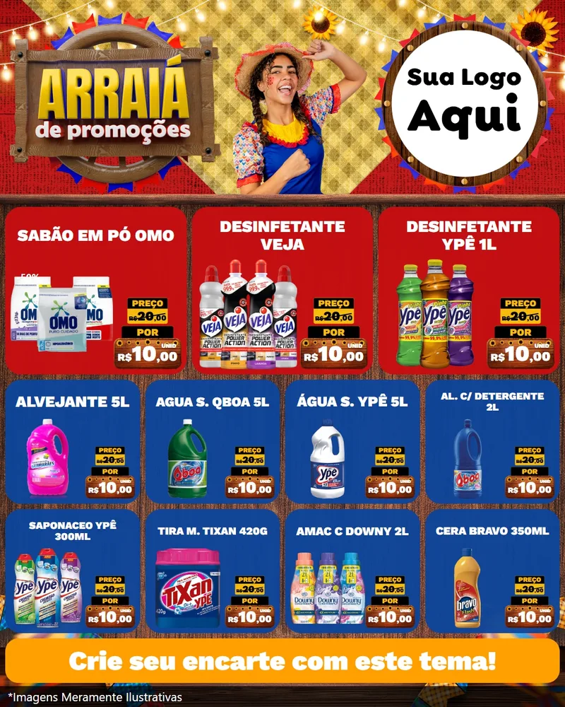 Modelo de Rede Social para Feed Instagram com o tema Arraiá de Promoções para Produtos de Limpeza