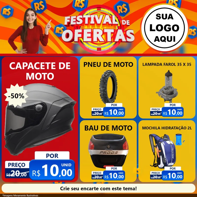 Modelo de Rede Social para Feed Facebook com o tema Festival de Ofertas para Moto peças