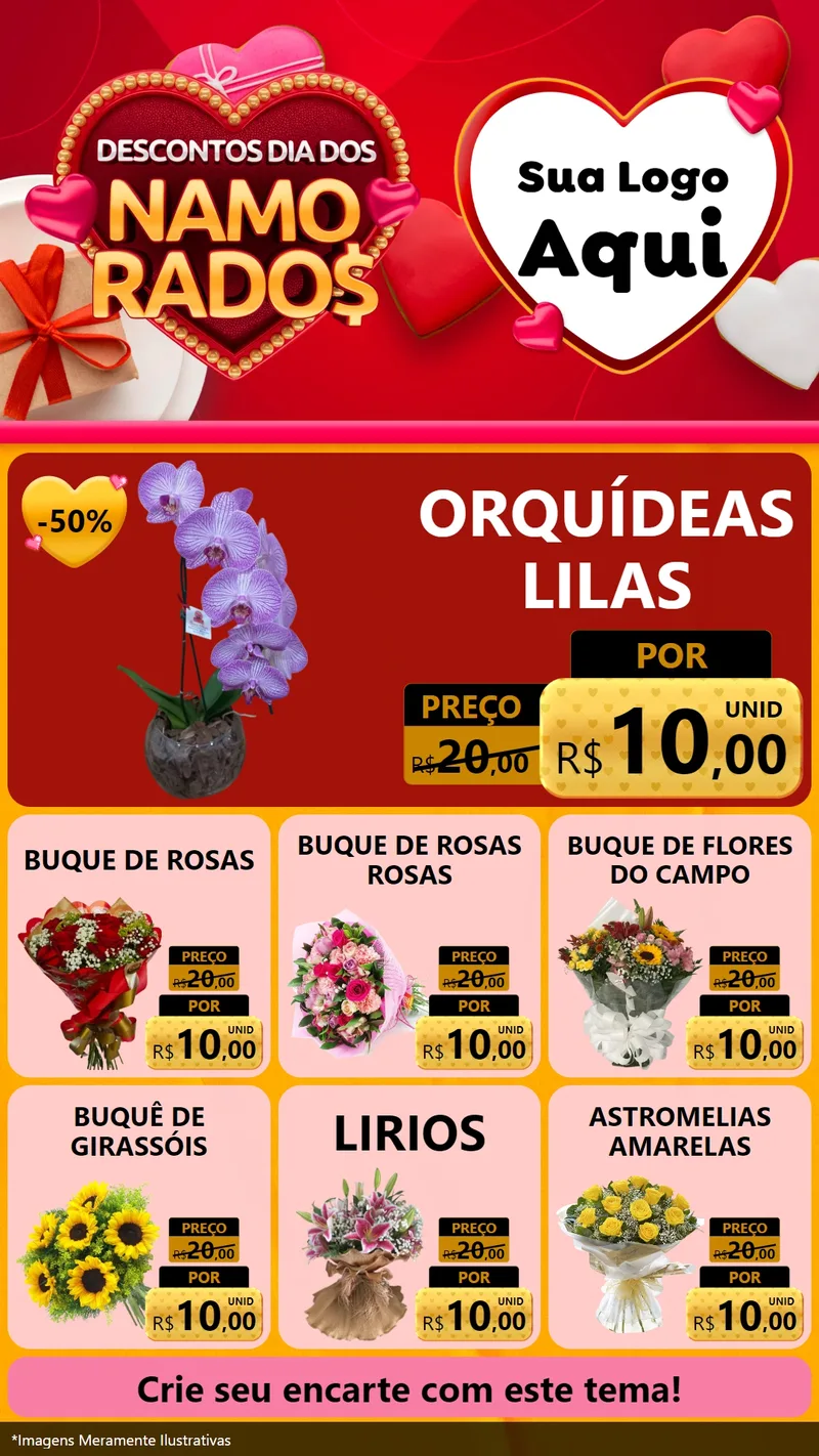 Modelo de Rede Social para Stories com o tema Descontos Dia dos Namorados para Floricultura e jardim