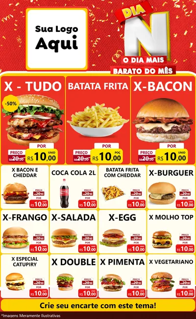 Modelo de Encarte para Encarte Grande com o tema Dia N o Dia Mais Barato do Mês para Hamburgueria