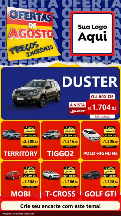 Modelo de Rede Social para Stories com o tema Ofertas de Agosto - Preços Incríveis para Concessionaria de Carros