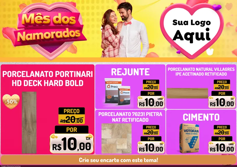 Modelo de Encarte para Encarte A4 Horizontal com o tema Mês dos Namorados para Pisos e revestimentos