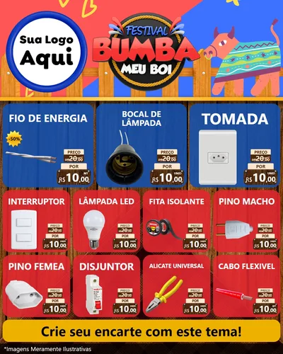 Modelo de Rede Social para Feed Instagram com o tema Festival Bumba Meu Boi para Materiais Elétricos