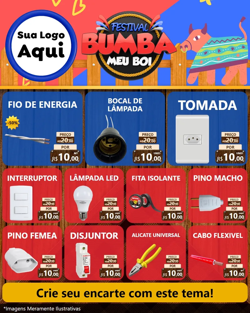 Modelo de Rede Social para Feed Instagram com o tema Festival Bumba Meu Boi para Materiais Elétricos