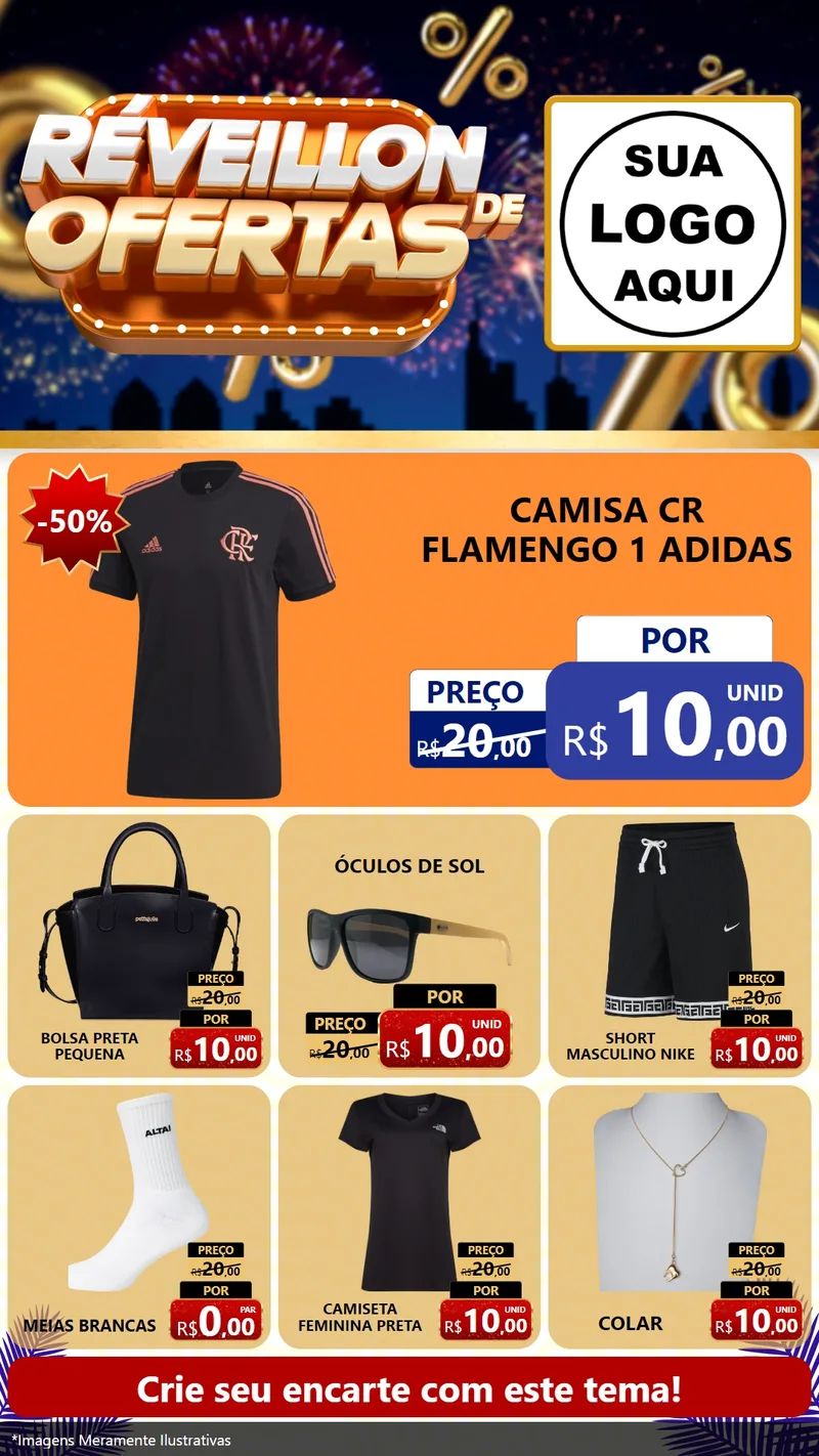 Modelo de Rede Social para Stories com o tema Réveillon de Ofertas para Roupas e acessórios