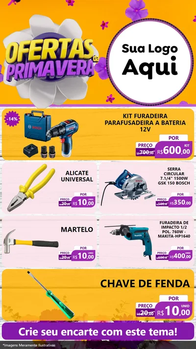 Modelo de TV para TV Vertical com o tema Ofertas Da Primavera para Maquinas e Ferramentas