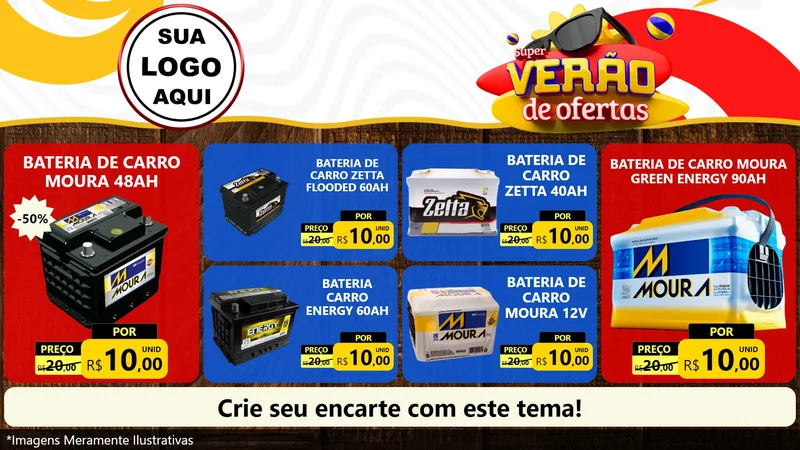 Modelo de TV para TV Horizontal com o tema Super Verão de Ofertas para Baterias Elétricas