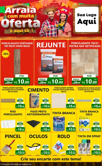 Modelo de Encarte para Encarte Grande com o tema Arraiá Com Muita Oferta - É Aqui Sô! para Pisos e revestimentos