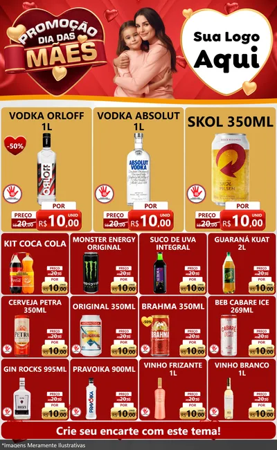 Modelo de Encarte para Encarte Grande com o tema Promoção Dia das Mães para Distribuidora de bebidas