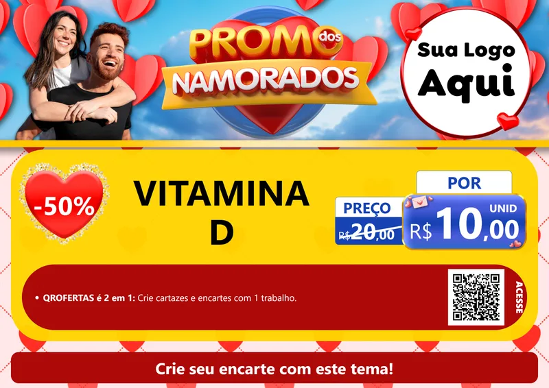 Modelo de Cartaz para Cartaz A4 Horizontal com o tema Promo dos Namorados para Farmácia