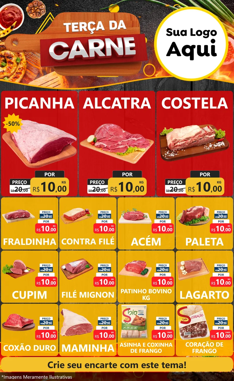 Modelo de Encarte para Encarte Grande com o tema Terça da Carne para Açougue