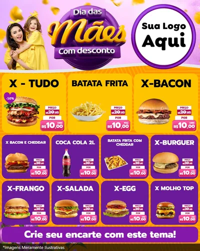 Modelo de Rede Social para Feed Instagram com o tema Dia das Mães com Desconto para Hamburgueria
