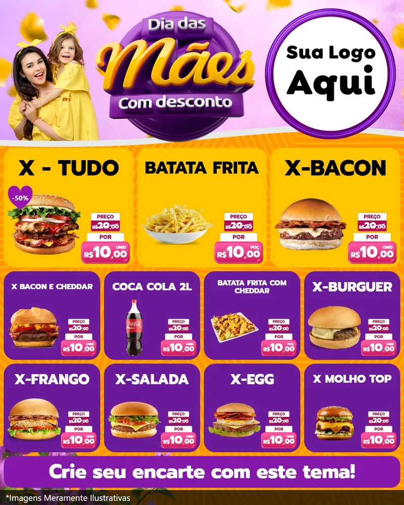 Modelo de Rede Social para Feed Instagram com o tema Dia das Mães com Desconto para Hamburgueria