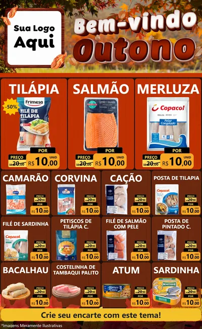 Modelo de Encarte para Encarte Grande com o tema Bem-vindo Outono para Peixaria