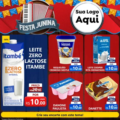 Modelo de Rede Social para Feed Facebook com o tema Festa Junina para Frios e Laticínios