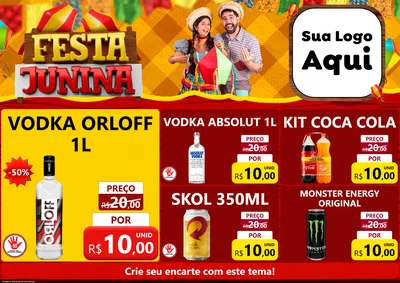 Modelo de Encarte para Encarte A4 Horizontal com o tema Festa Junina para Distribuidora de bebidas