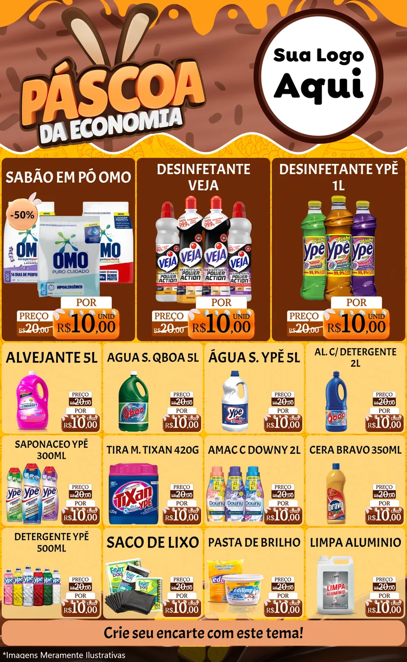 Modelo de Encarte para Encarte Grande com o tema Páscoa da Economia para Produtos de Limpeza