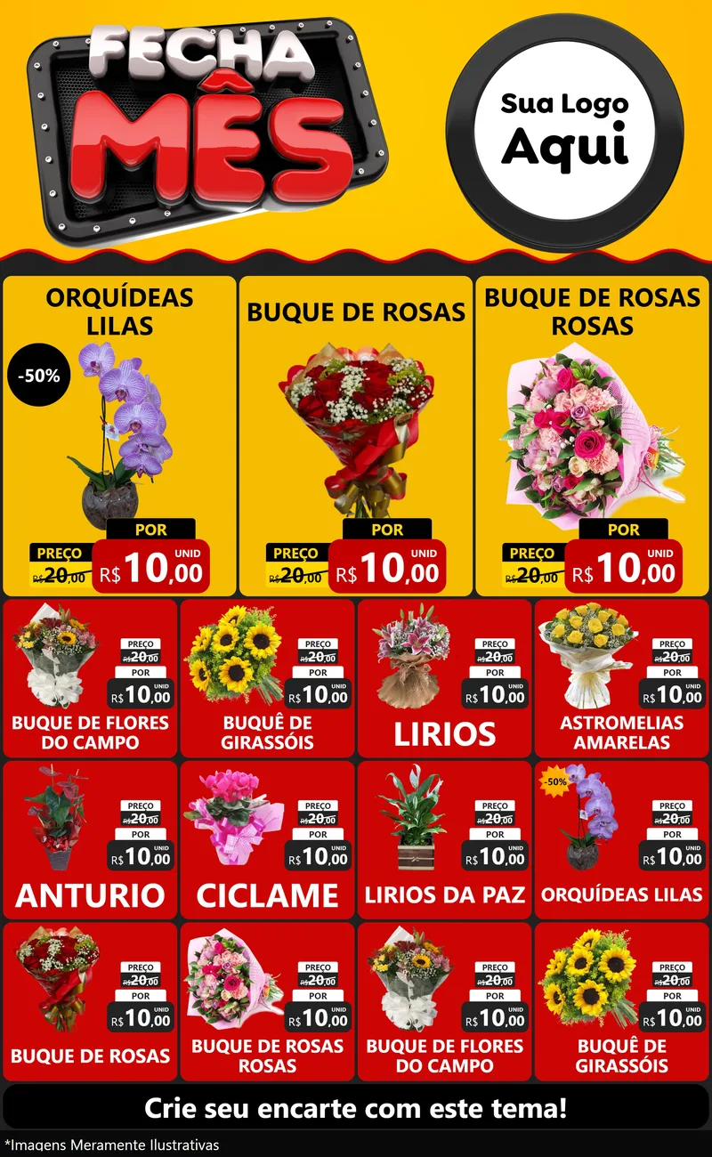 Modelo de Encarte para Encarte Grande com o tema Fecha Mês para Floricultura e jardim
