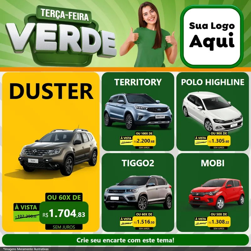 Modelo de Rede Social para Feed Facebook com o tema Terça - Feira Verde para Concessionaria de Carros
