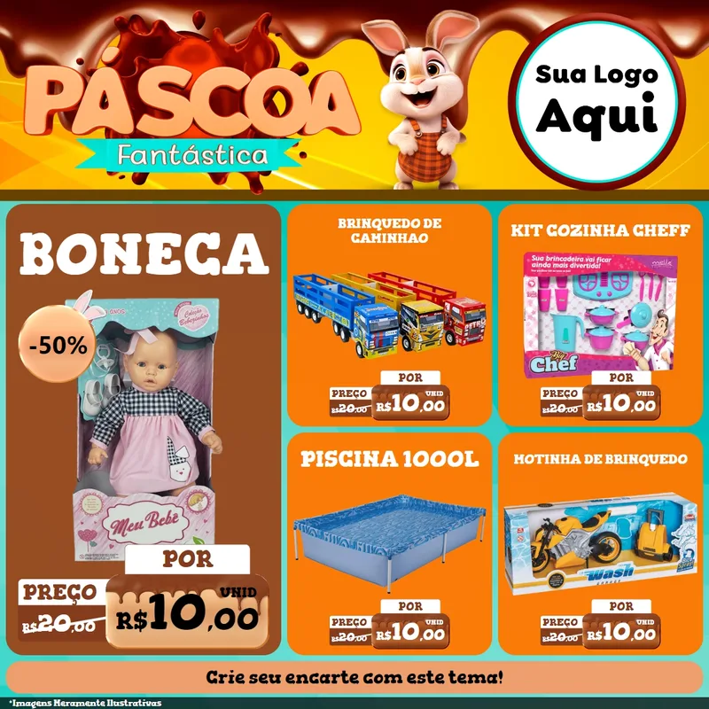 Modelo de Rede Social para Feed Facebook com o tema Páscoa Fantástica para Brinquedos