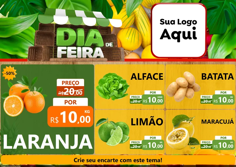 Modelo de Encarte para Encarte A4 Horizontal com o tema Dia de Feira para Hortifrúti