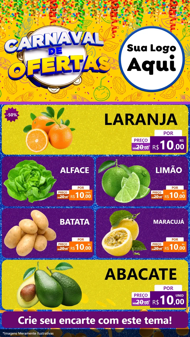 Modelo de TV para TV Vertical com o tema Carnaval de Ofertas para Hortifrúti