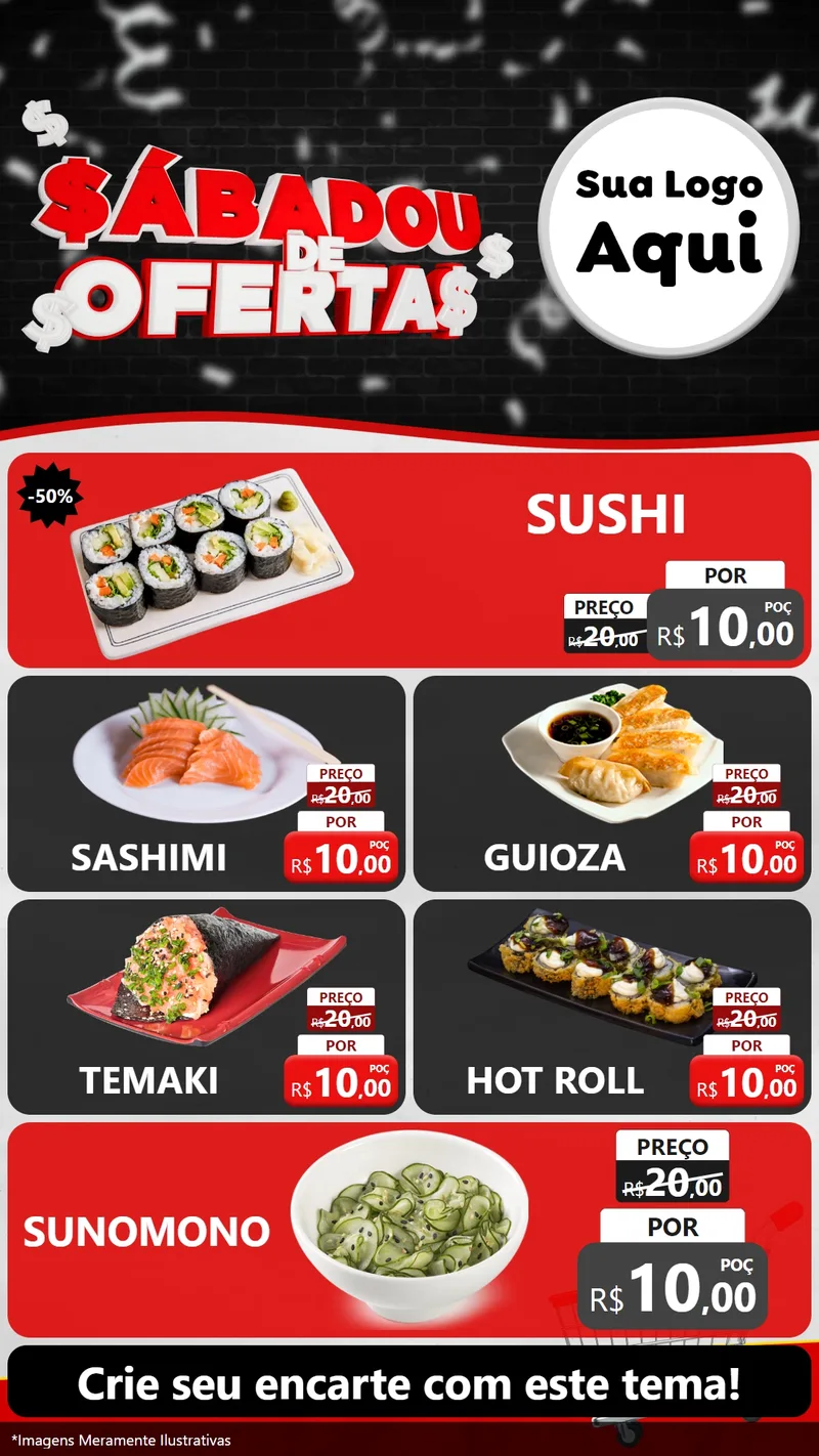 Modelo de TV para TV Vertical com o tema Sabadou de Ofertas para Comida japonesa
