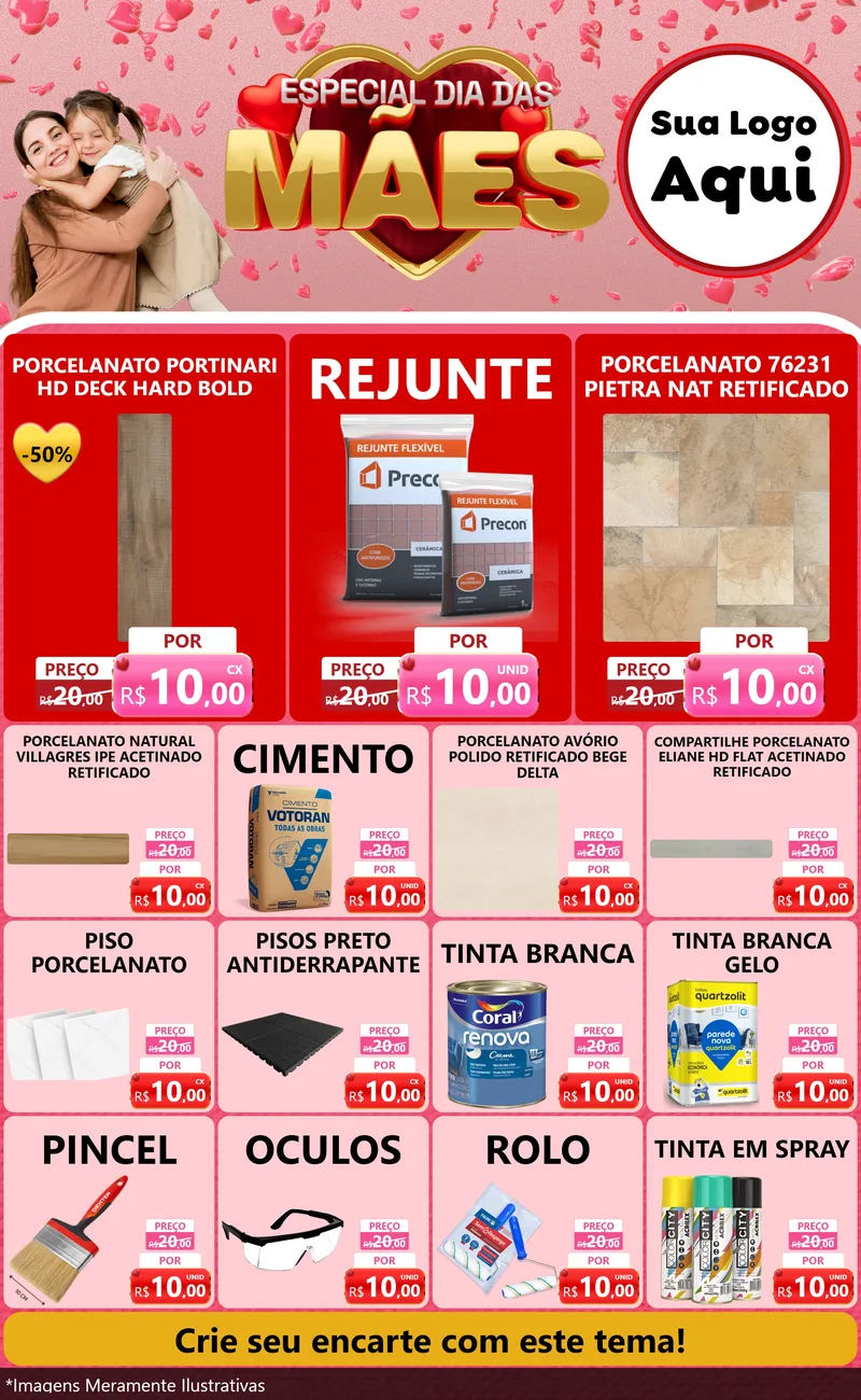 Modelo de Encarte para Encarte Grande com o tema Especial Dia Das Mães para Pisos e revestimentos