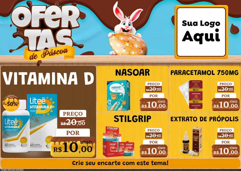 Modelo de Encarte para Encarte A4 Horizontal com o tema Ofertas de Páscoa para Farmácia
