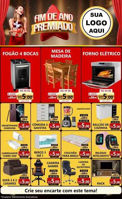 Modelo de Encarte para Encarte Grande com o tema Fim de Ano Premiado para Móveis e Eletro
