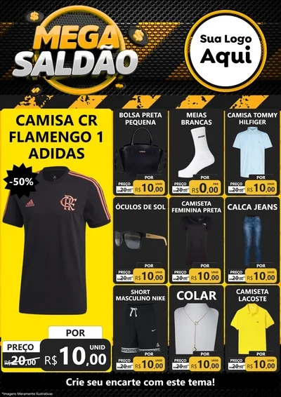 Modelo de Encarte para Encarte A4 Vertical com o tema Mega Saldão para Roupas e acessórios
