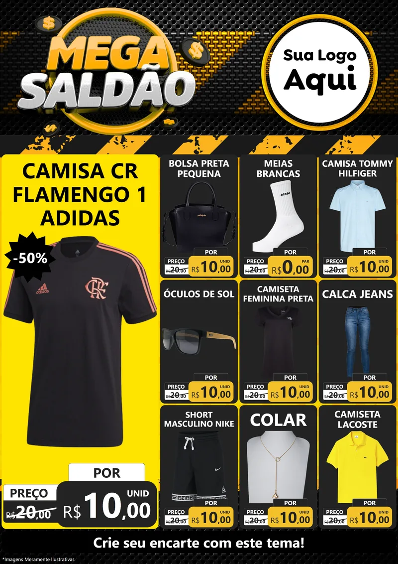 Modelo de Encarte para Encarte A4 Vertical com o tema Mega Saldão para Roupas e acessórios