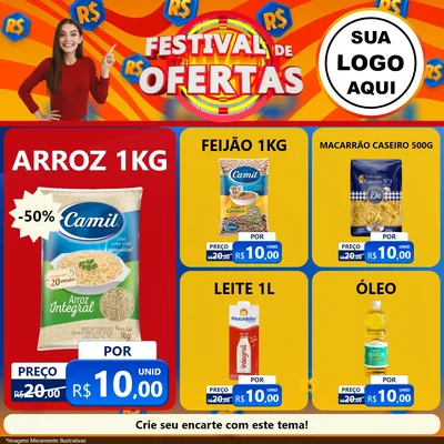 Modelo de Rede Social para Feed Facebook com o tema Festival de Ofertas para Supermercado
