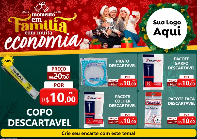 Modelo de Encarte para Encarte A4 Horizontal com o tema Momento em Família (Natal) para Embalagens