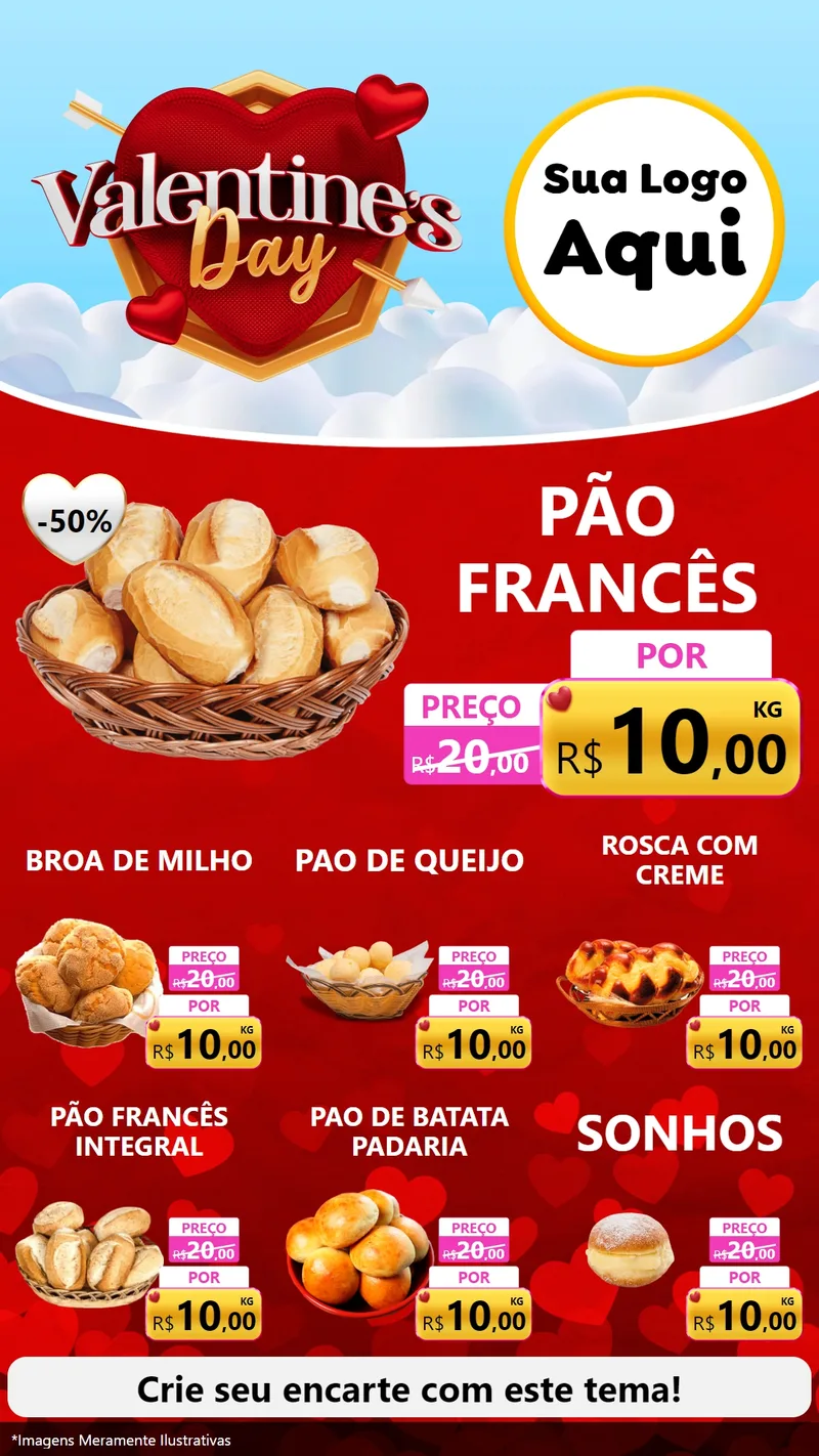Modelo de Rede Social para Stories com o tema Valentine's Day para Padaria