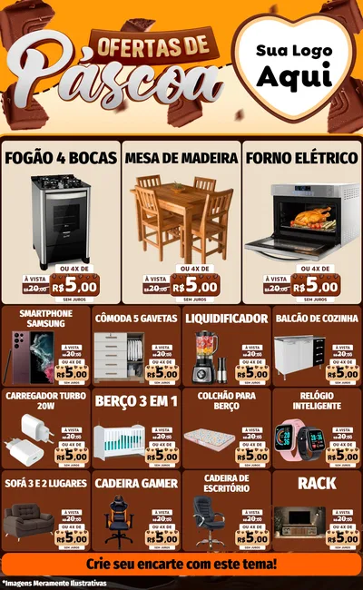 Modelo de Encarte para Encarte Grande com o tema Ofertas de Páscoa para Móveis e Eletro