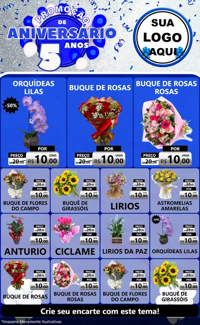 Modelo de Encarte para Encarte Grande com o tema Promoção de Aniversário - 5 Anos para Floricultura e jardim